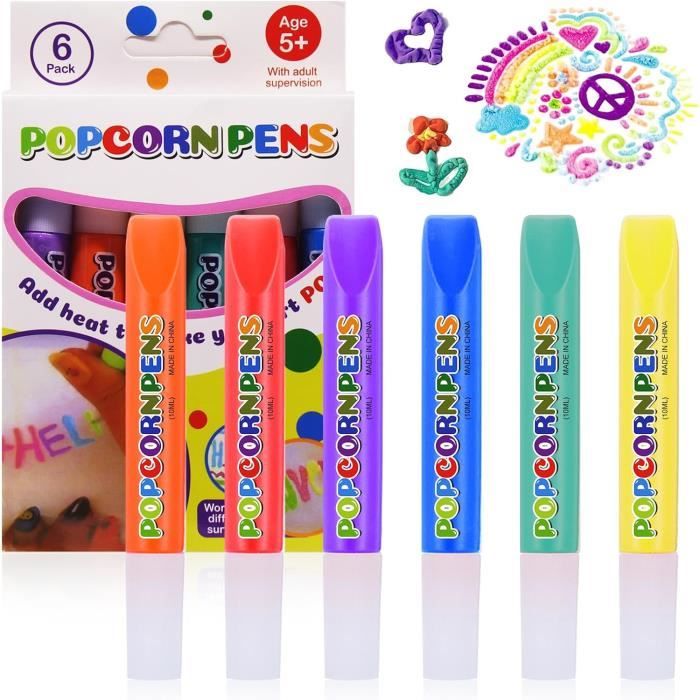 Paquet de 6 stylos à pop-corn magiques, stylo à bulles 3D,outil de peinture  de stylo à pop-corn pour cartes d'anniversaire