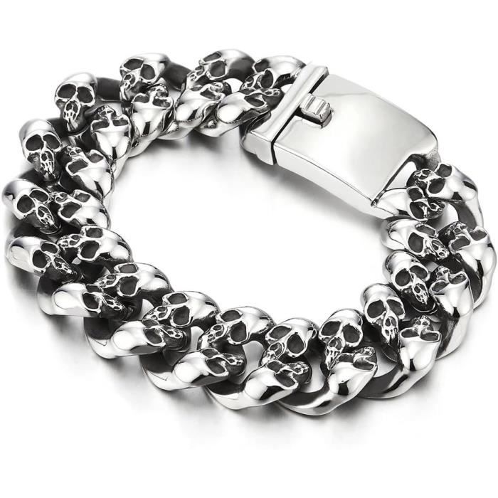 Collier Homme Tête De Mort En Argent 925 Massif - Chaîne Royale 52 Cm, 4.3 Mm, 45g