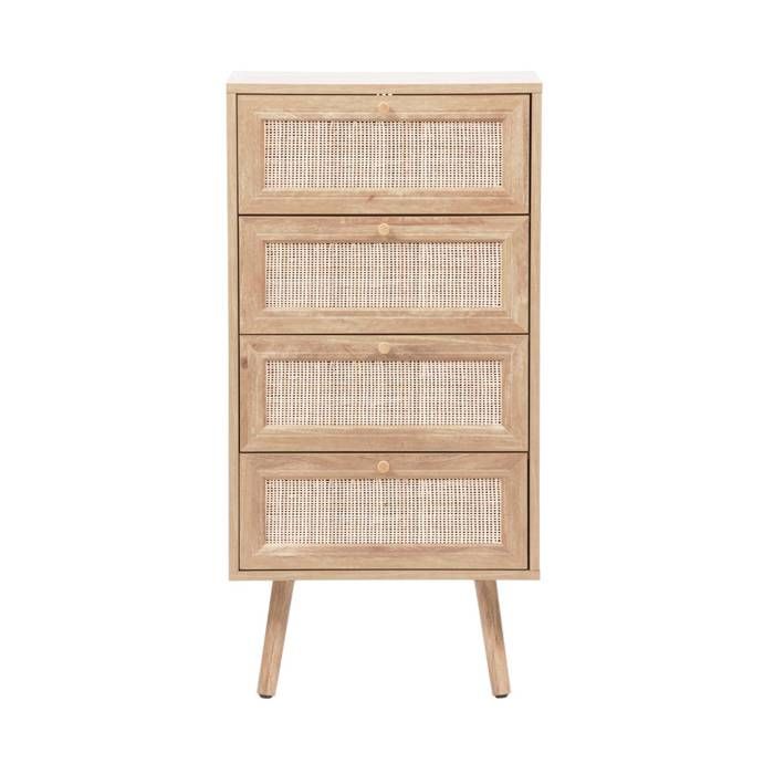 sweeek - Commode chiffonnier décor bois et cannage 4 tiroirs BOHÈME