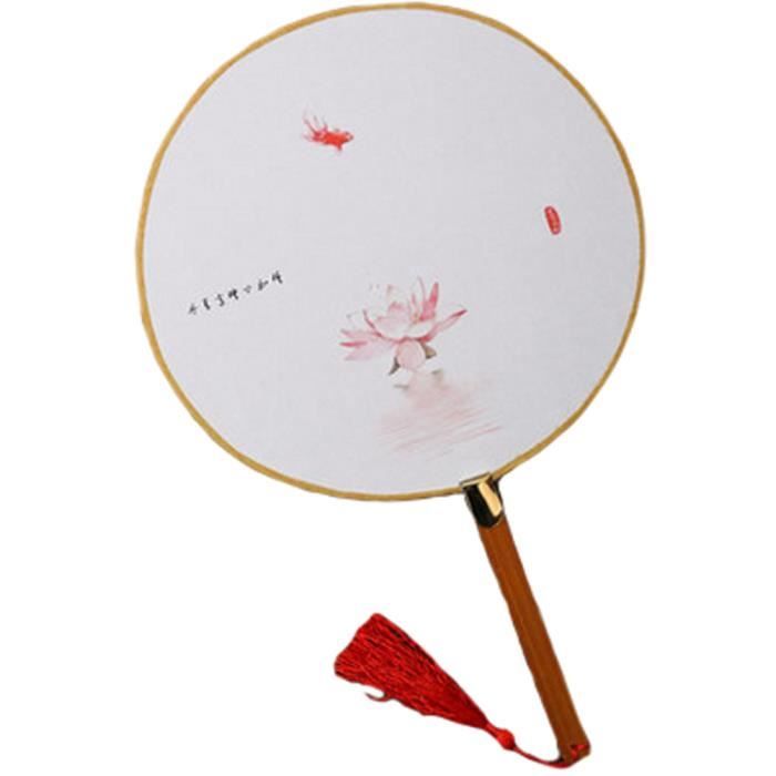2pcs Tissu De Coton Imprimer Decor Bambou Poignee Ronde Ventilateur Poisson Cdiscount Maison