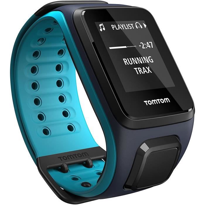 Montre GPS TomTom Runner 2 Music - Bracelet Large Bleu Marine - Turquoise