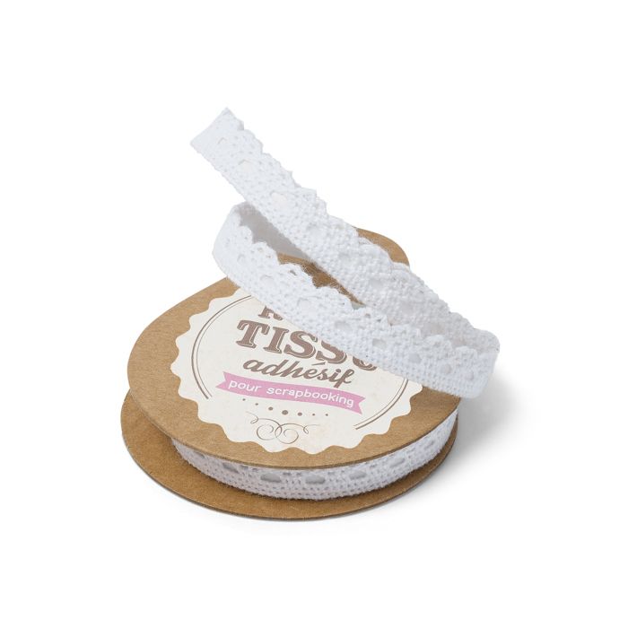 10 RUBAN DENTELLE ADH&Eacute;SIVE BLANCHE 1CMX2M  Blanc