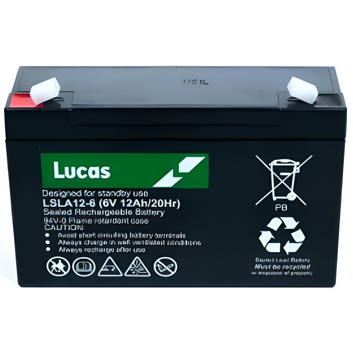 Batterie Plomb Etanche Stationnaire Lucas VRLA AGM LSLA12-6 6V 12Ah.