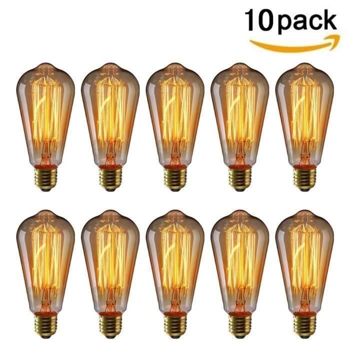 10 Pack E27 Edison Ampoules à Incandescence Vintage Lampe Filament ST64