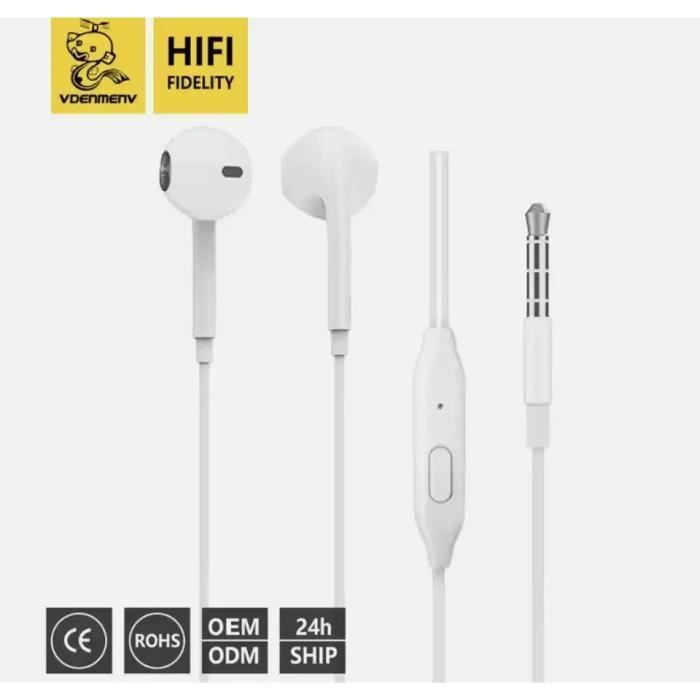 Écouteurs Filaire - DENMEN DR01 - Intra-Auriculaires - Microphone Intégré - Basses Authentiques