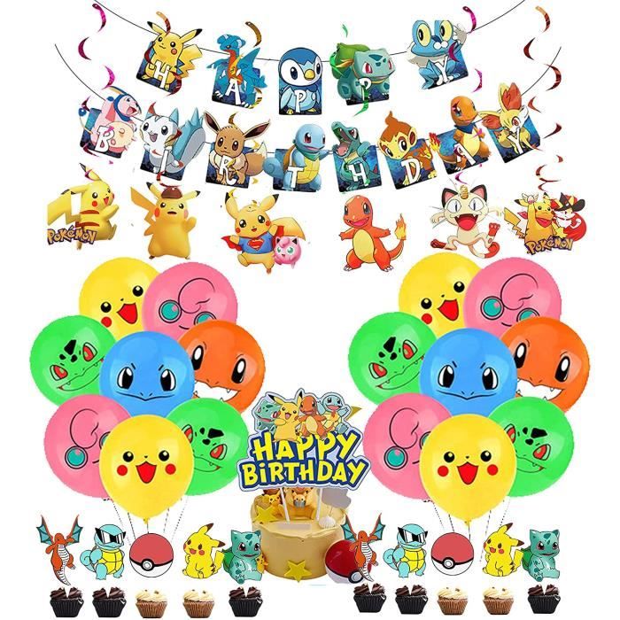 Pokemon Decoration Anniversaire Pikachu Ballons Banniere De Joyeux Anniversaire Decoration De Gateau Tourbillons Suspendus Po Cdiscount Maison