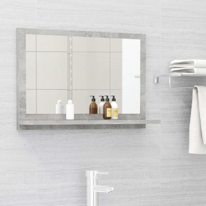 Miroir de salle de bain Scandinave avec étagère - 967*JILI*Fonctionnel - Gris béton - 60 cm
