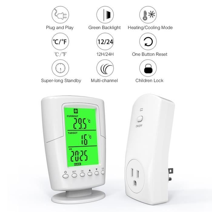 UE Thermostat à distance sans fil intelligent Programmable, écran LCD