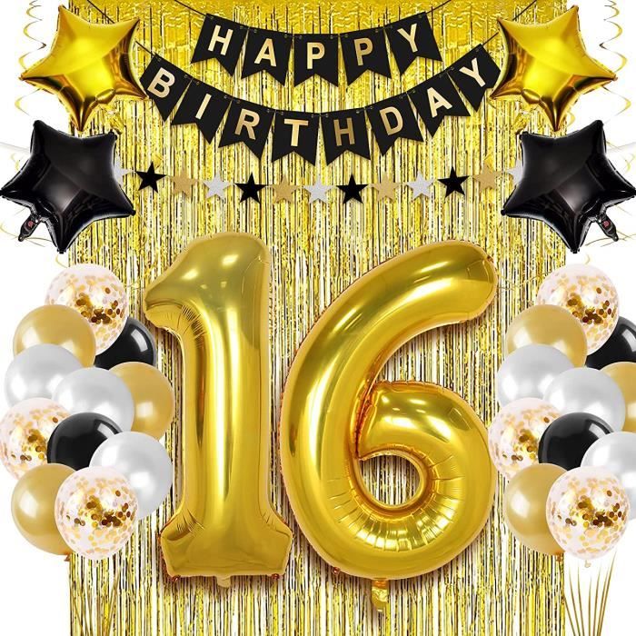 16 Ans Deco Anniversaire Or Noir Anniversaire Decoration Banniere Joyeux Anniversaire Rideau A Or Franges Confettis Latex Num366 Cdiscount Maison