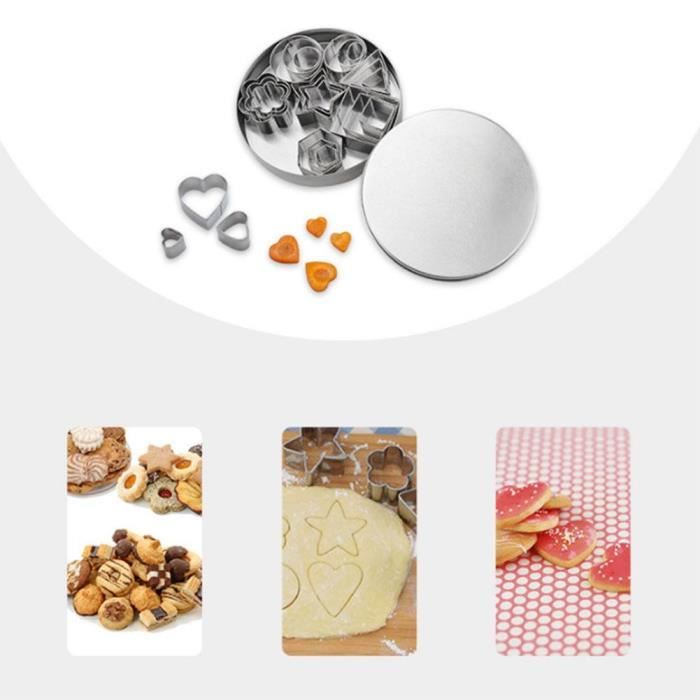 Lot de 3 moules de cuisson en acier inoxydable en forme de cœur pour biscuits, emporte-pièces