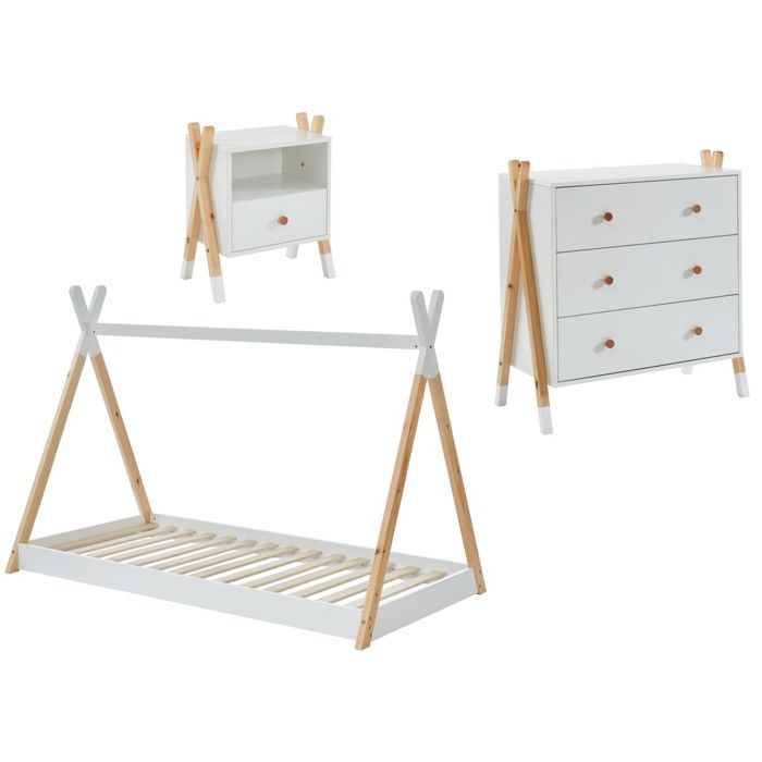 Ensemble chambre enfant TIPI blanc lit chevet et commode Ensemble chambre enfant TIPI blanc lit chevet et commode