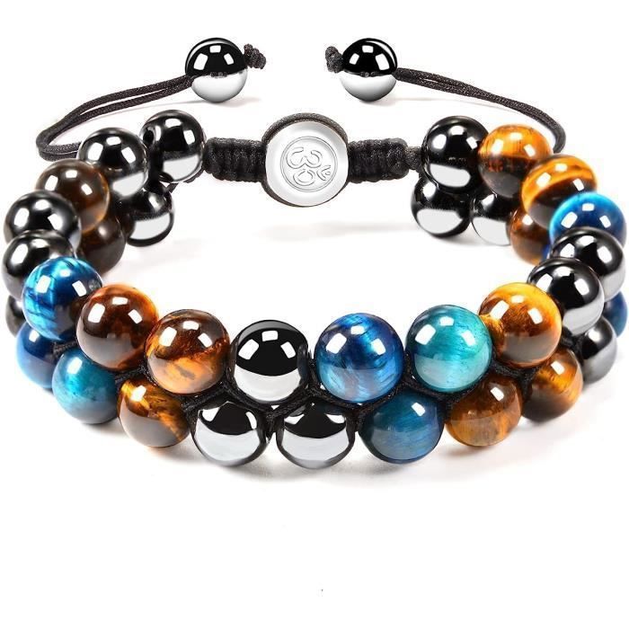 Bracelet pierre naturelle femme Agate noire fantaisy réglable | Leriana