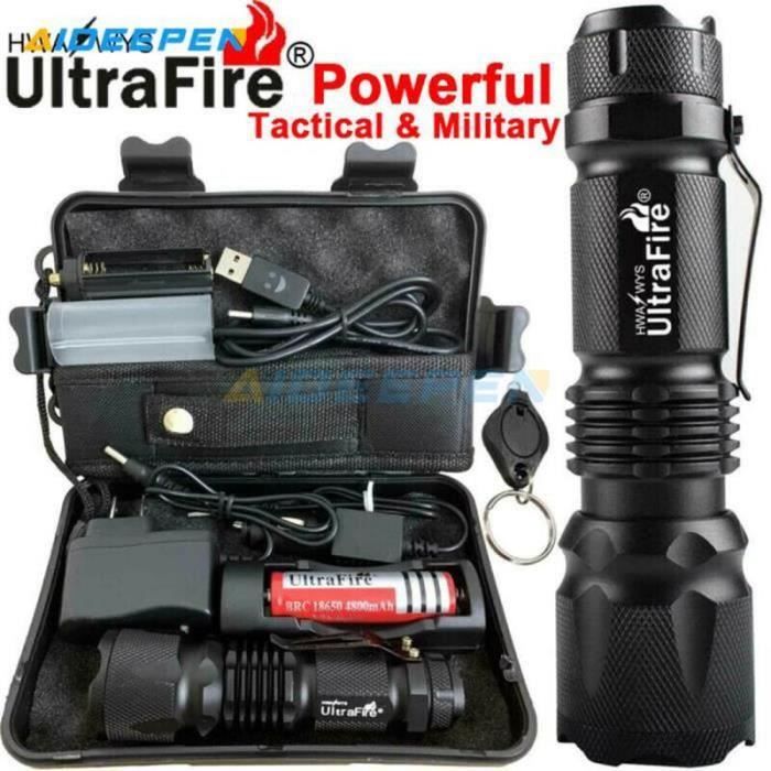Torche Tactique Militaire Cree Led Mod Police 5000 Lumen Noire Avec