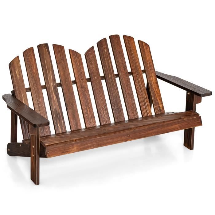 costway chaise/fauteuil de jardin adirondack 2 places pour enfants en bois de sapin avec dossier 110°&accoudoirs, charge 100kg, café