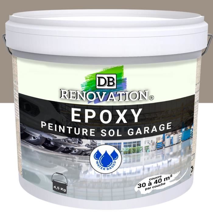 4,5 kg Gris taupe - RESINE EPOXY Peinture sol Garage béton - PRET A L'EMPLOI - Trafic intense - Etanche et résistante