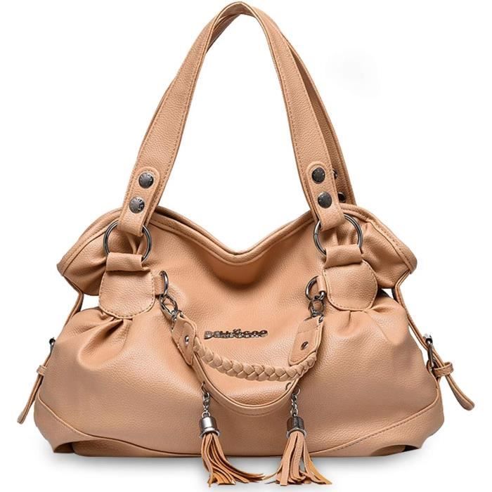 Nicole & Doris Sac élégant Main Cuir PU Poignée, Bandoulière, Travail, Ruban, Noir, L