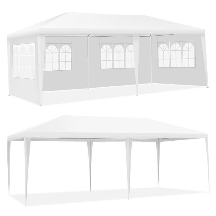 GOPLUS 3x6M Tonnelle Tente de Réception 4 Bâches avec FenêtresPergola avec Piquets et CordesTissu Étanche/Résistant au Soleil