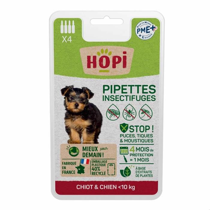 Comparer les prix de HOPI Pipette Anti Puces Chien et Chiot de moins 10 kg - 4 mois de Protection Antiparasitaire efficace - Fabriqué en France