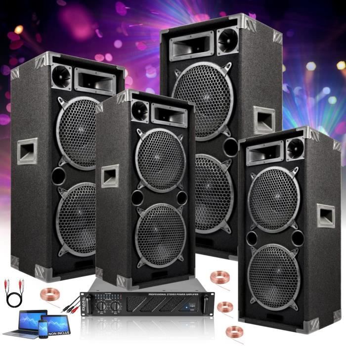 DJ PACK SONO 4000 dont 4 ENCEINTES 1000 + 1 AMPLI SONO 1600w + CABLE HP +  CABLE PC PA DJ SONO LED LIGHT BAR CLUB DISCO mix fitness - Cdiscount TV Son  Photo