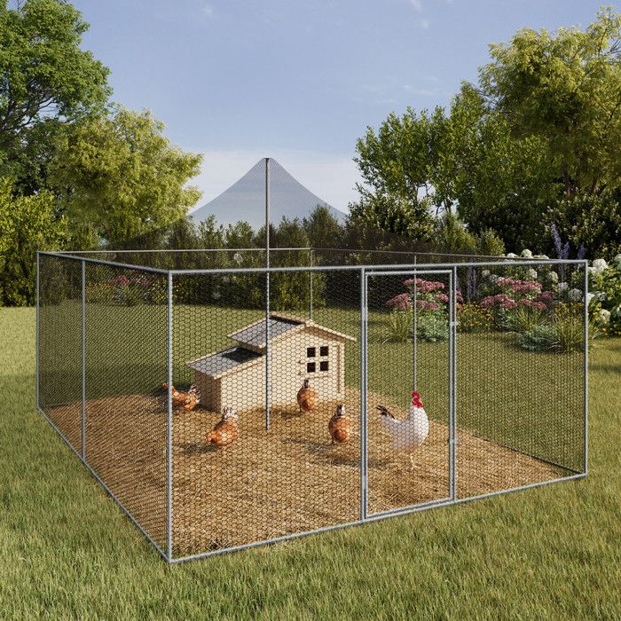 Meilleurs prix pour IDMARKET Volière 12m² enclos poulailler 3x4M parc grillagé toit filet acier galvanisé