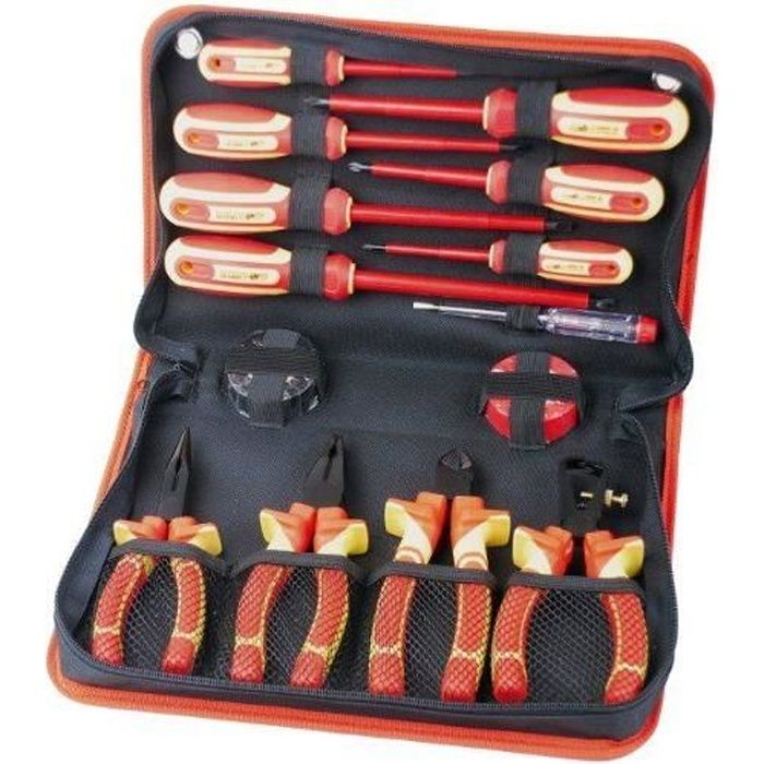 Kit doutils - MANNESMANN - Jeu de 14 tournevis + pinces - Tournevis variés - Pochette de rangement