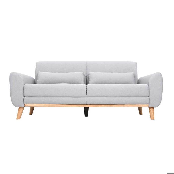 Miliboo - Canapé scandinave 3 places en tissu gris clair et bois clair EKTOR
