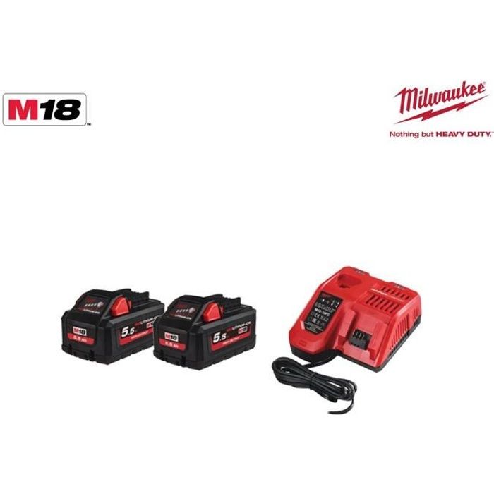 Pack de 2 batteries 18V M18 HNRG HIGH OUTPUT™ 5 5 Ah+ chargeur M12 18 FC MILWAUKEE 4933464713