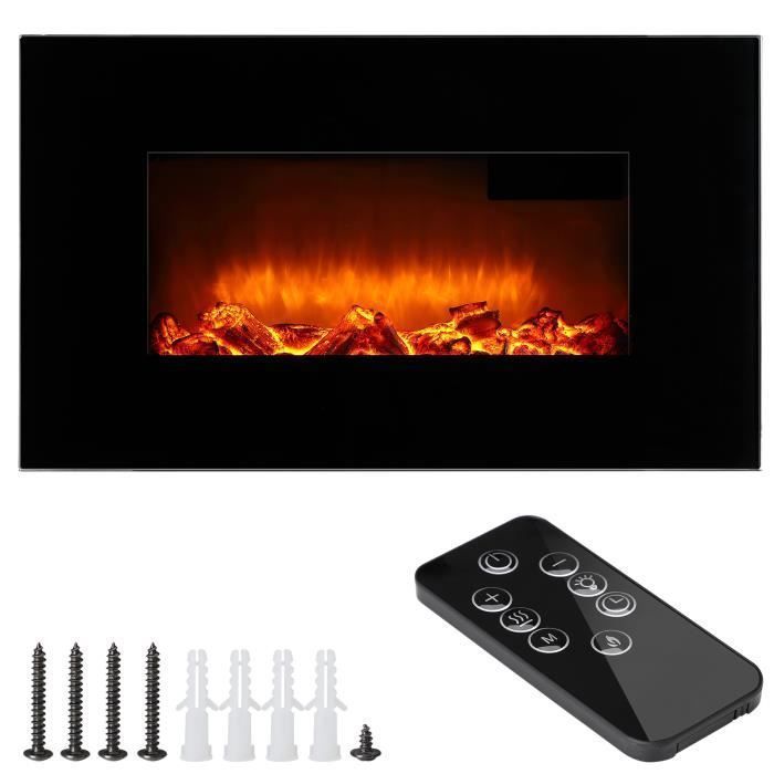 Cheminée murale électrique noire MONZANA - Effet flamme illusion - 1800 W - Télécommande - Minuterie