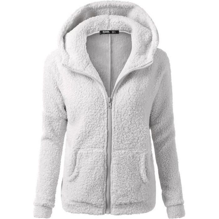 Femme Sweat à Capuche fleece Veste Polaire Zippé Sweatshirt