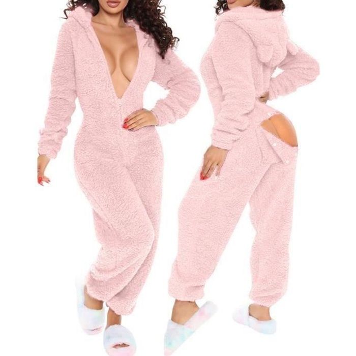 Pyjama Sexy en Molleton Rabat pour Femmes Grenouillre Chaude et