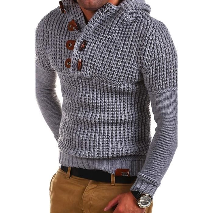 Pulls Homme Sweat à Capuche Manches Longue chandail Mode Sweatshirts Sportif chaud Automne Hiver Outerwear Gris