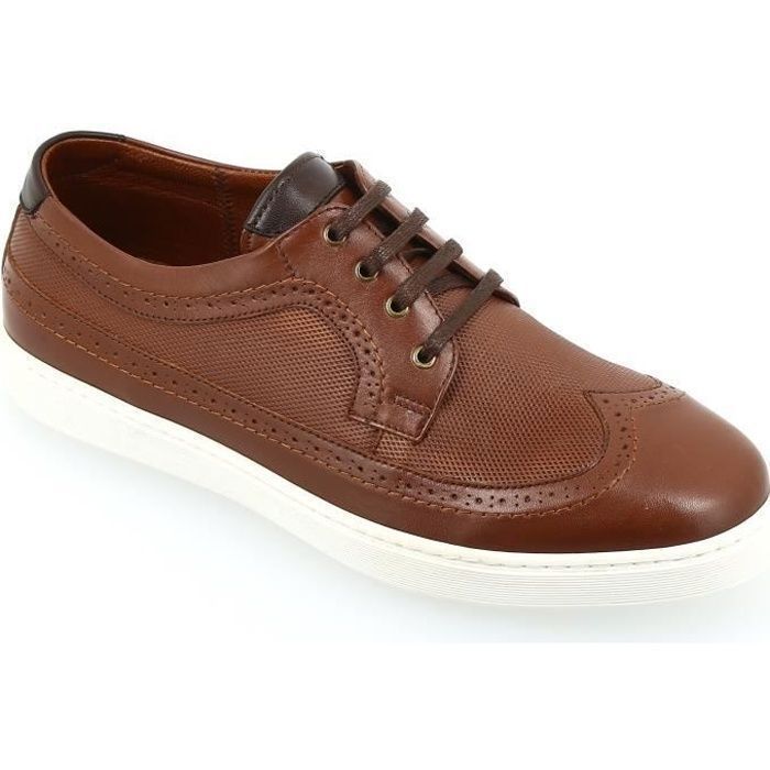 Sneaker Homme en Cuir Cognac Marque Modele Confortable et Elegant