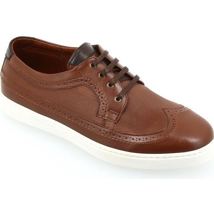 Sneaker Homme en Cuir Cognac - Marque - Modèle - Confortable et Élégant