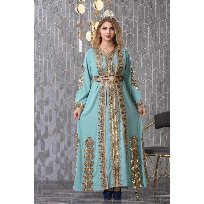 Caftan Dress Caftan Tissu Galaxy Caftan Bleu Vert Rim Kaftan