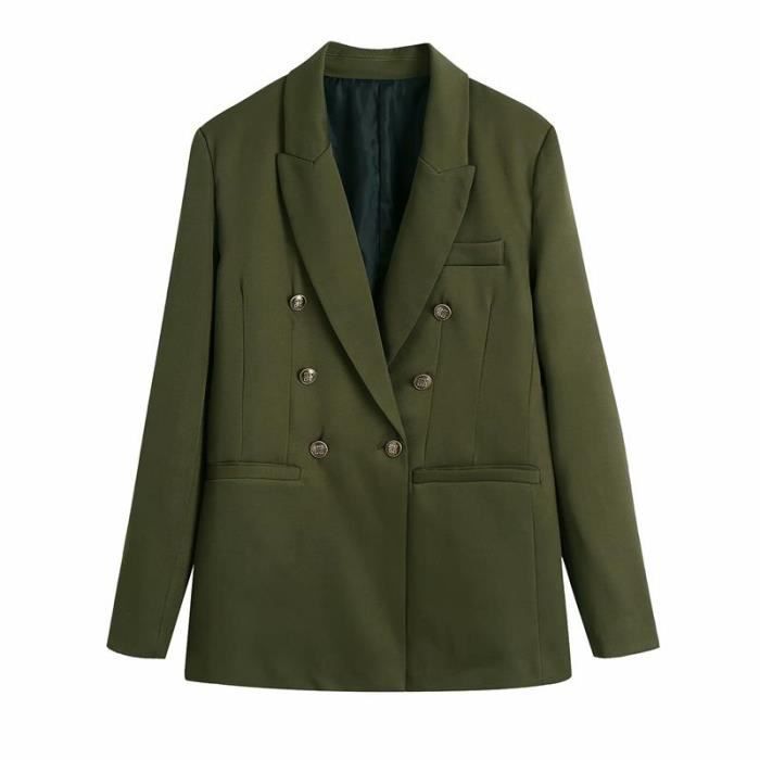 chouyatou Veste de safari militaire en coton avec col montant et fermeture éclair pour femme, Vert kaki., Petit