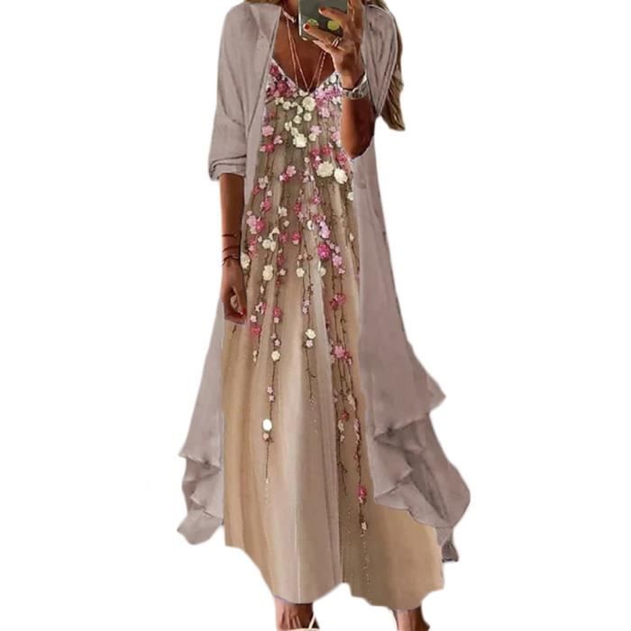 Robe de plage en coton longue femme marron beige main image 1
