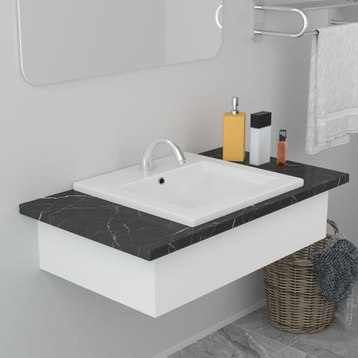 Lavabo salle de bain - OVONNI - Vasque à poser Evier encastré 42 x 39 x 18 cm - Céramique Blanc