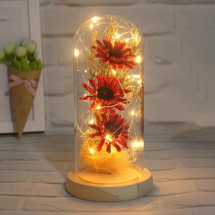 Guirlande lumineuse décoration cadeau verre fleur dôme fleurs artificielles  Led lampe fleurs séchées à la ceinture - Cdiscount Maison
