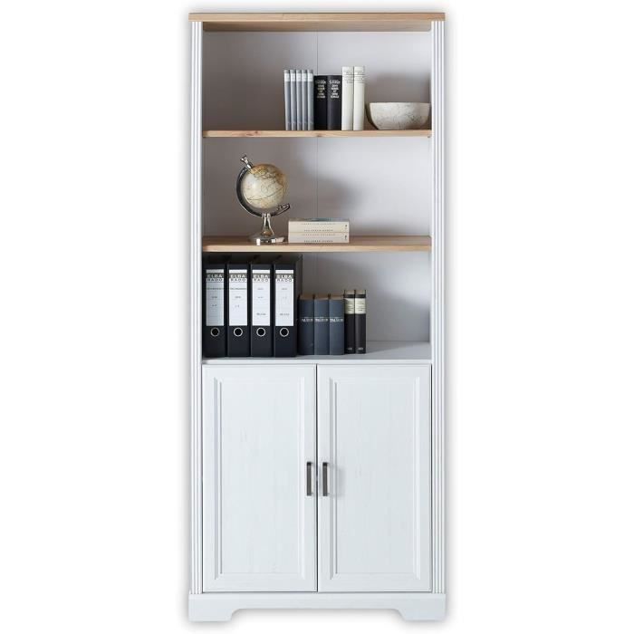 jasmin armoire de bureau en pin clair aspect chêne artisan armoire de classement avec compartiments ouverts et portes meuble [j347]