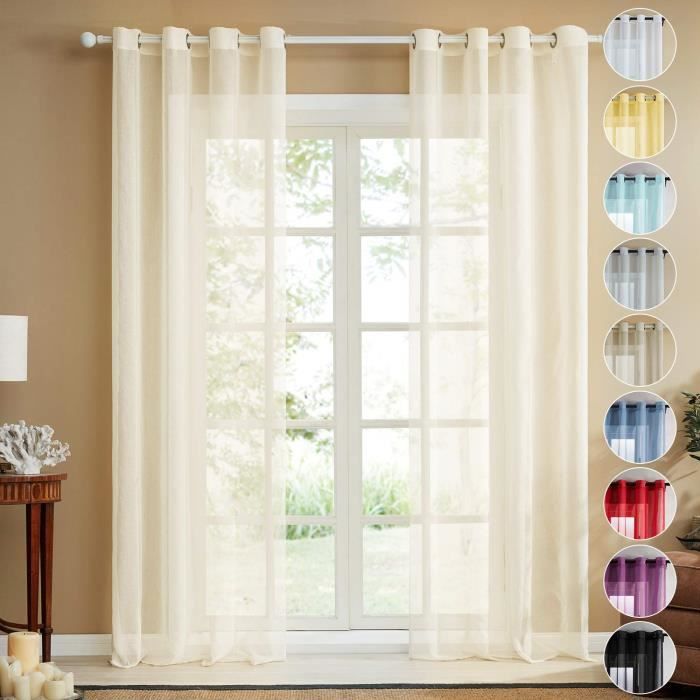 Voilage Semi-transparent Melodieux - 140x245cm, Couleur Beige Linenlook à Oeillets