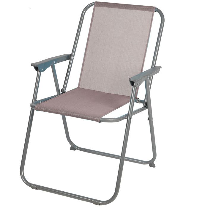 Fauteuil de jardin pliable en métal et textilène taupe 53x55x75cm