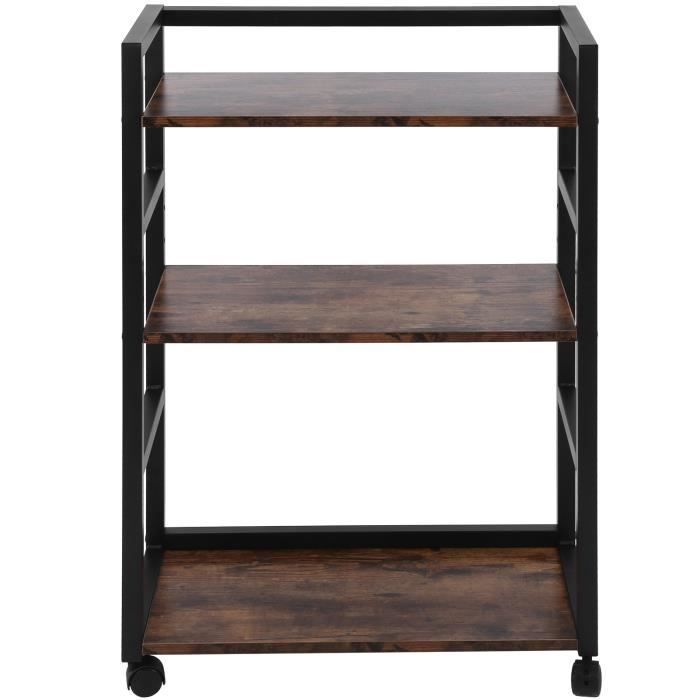 Support D'imprimante Roulant - 58x34x38 Cm - 2 Niveaux, Blanc Et Bois - Pour Bureau, Maison