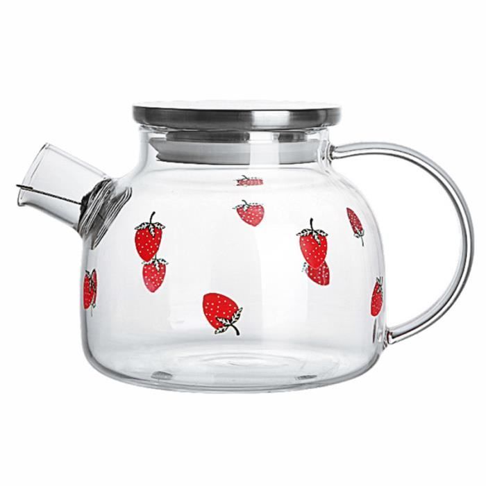 KTQUICK Carafe à Eau Verre 3 L – Grande Pichet Avec Couvercle Pétale Inox, Chaud & Froid