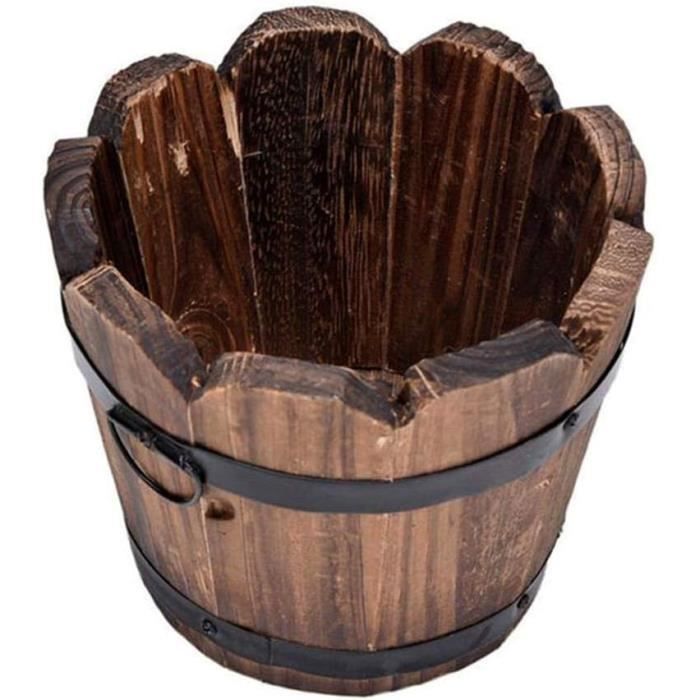 Jardinière Design Baril Oakwood 60 Cm - Effet Bois Résine Pour Extérieur