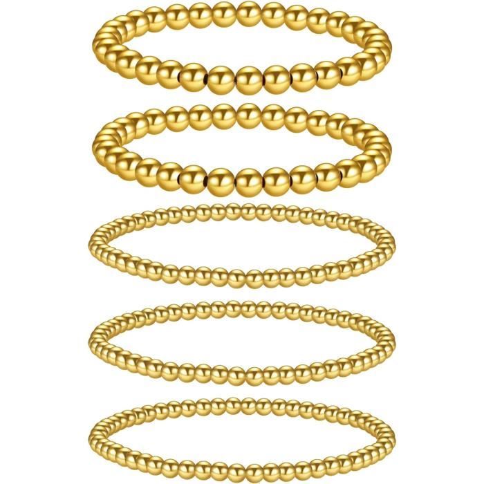Bracelet Jonc Doré Perlé Pour Femme - Acier Inoxydable Or Jaune - Neuf Sans Emballage