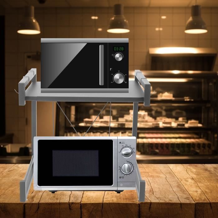 Support Micro-ondes 2 Niveaux En Bois Et Métal - Blanc Ou Noir - 57x38x38cm - Gain De Place Cuisine