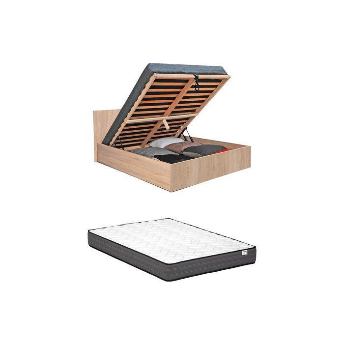 Lit coffre 160 x 200 cm - Coloris : Naturel + Matelas - ELPHEGE