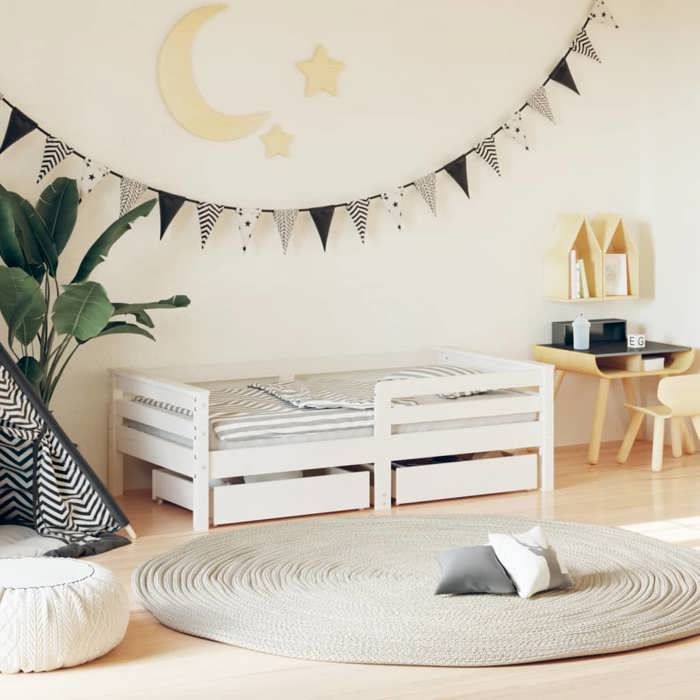 vidaXL Cadre de Lit pour Enfants avec Tiroirs Lit Simple avec Tête de Lit et Pied de Lit Meuble de Chambre Scandinave 834442