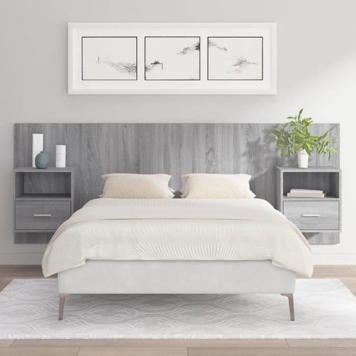 vidaXL Tête de lit avec armoires Gris sonoma Bois dingénierie 3115698