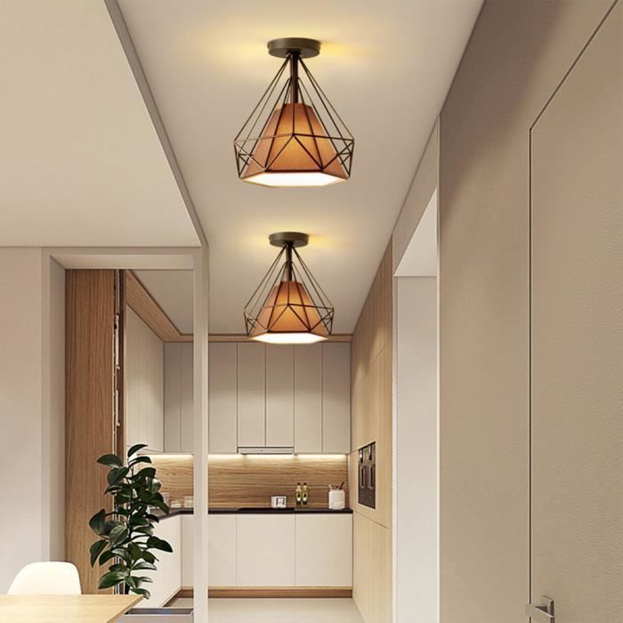 UNI Lampe Plafonnier Cage Fer Abat-jour en Métal Diamant Plafonnier Luminaire 25cm Bronze 2pcs